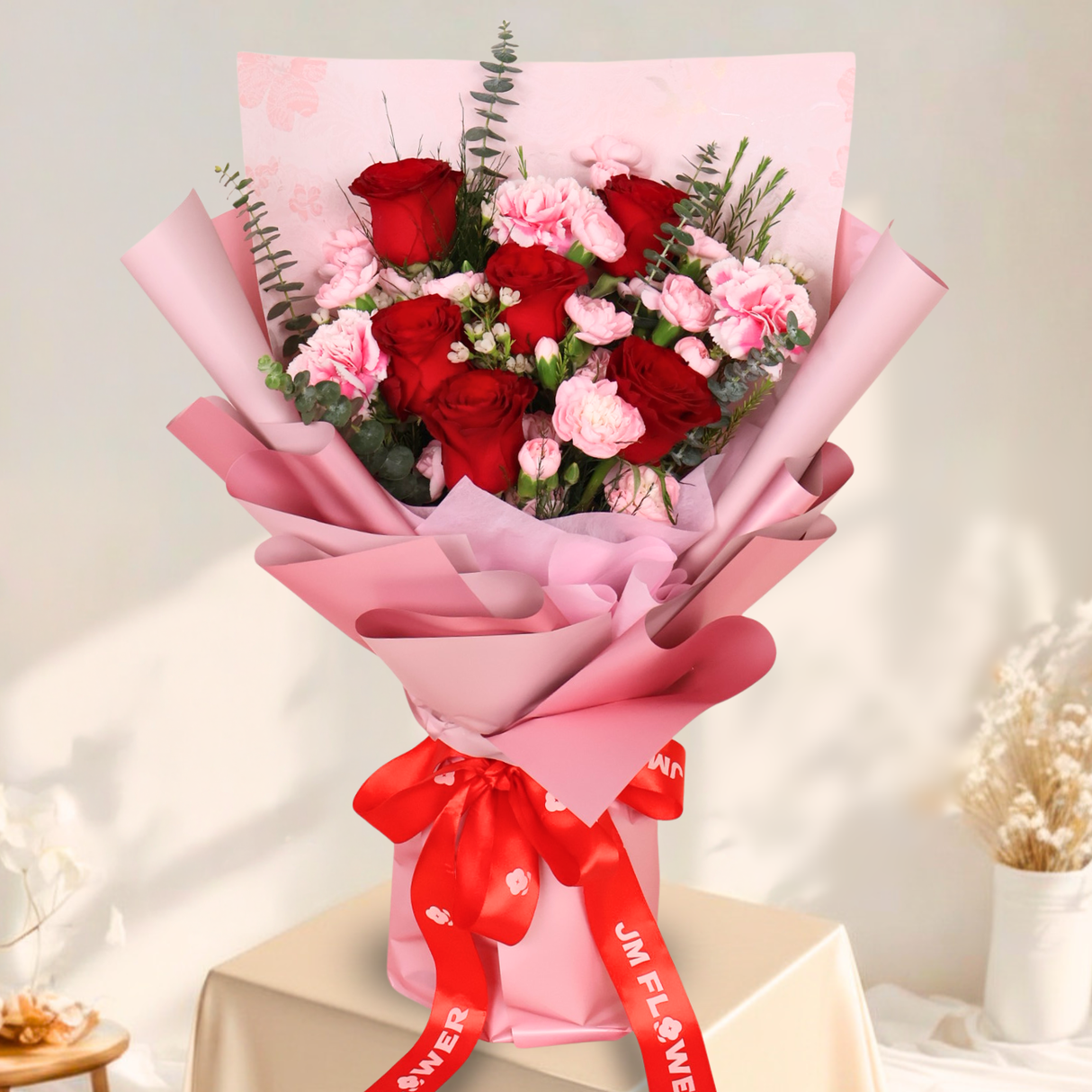 Tender Grace (6 Roses, 3 Carnations) - Flower Bouquet