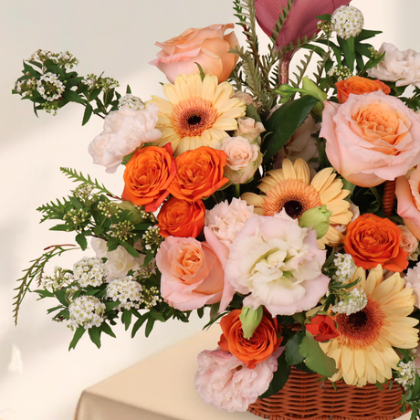 Tender Warmth (Rose, Carnation, Gerbera, Eustoma) - Mother's Day Basket