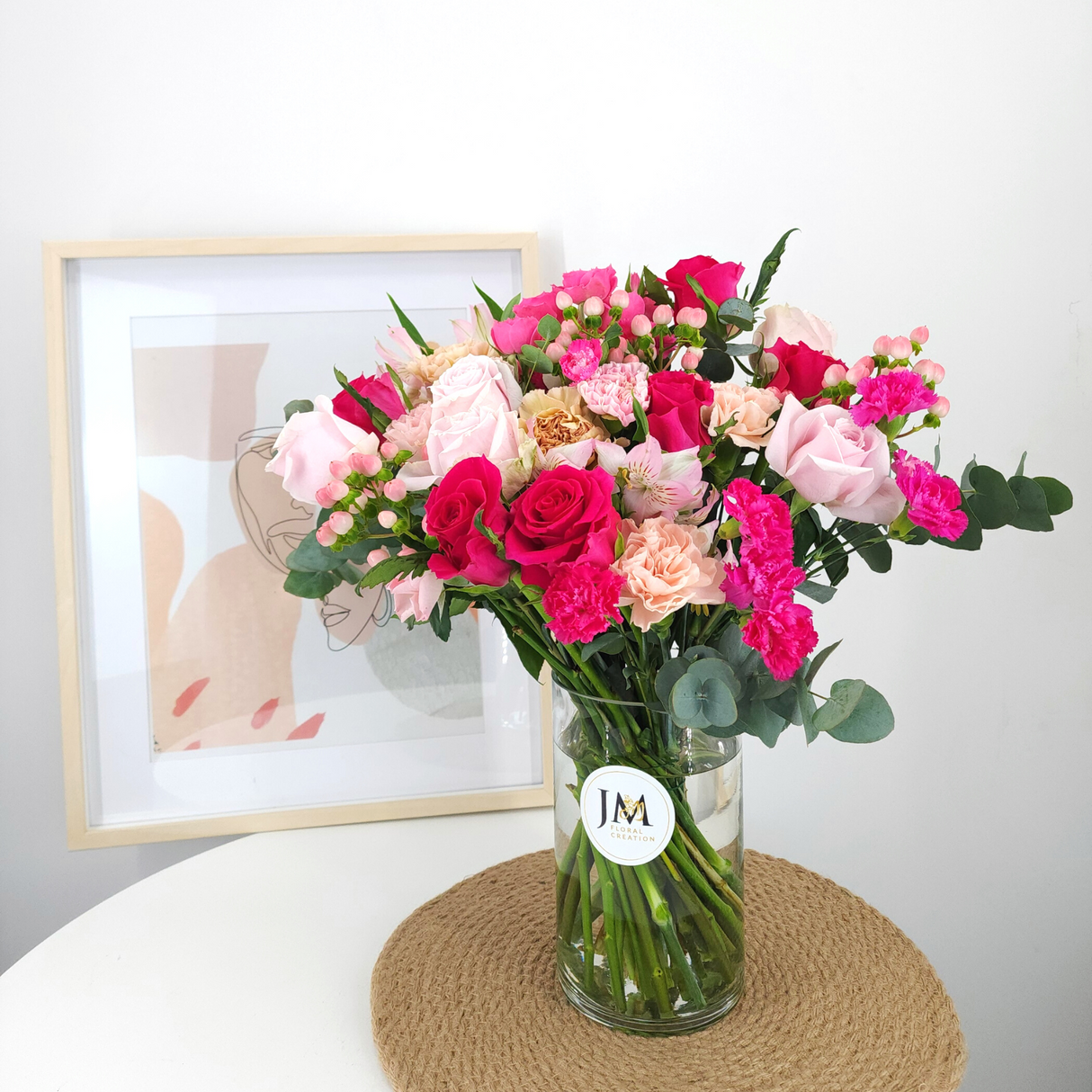 velvet Pink Roses and Carnations Vase Arrangement Birthday Flower Bouquet Singapore