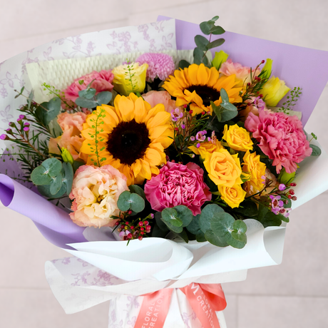 Vibrant Victory (Sunflowers, Carnations , Rose spray) - Flower Bouquet