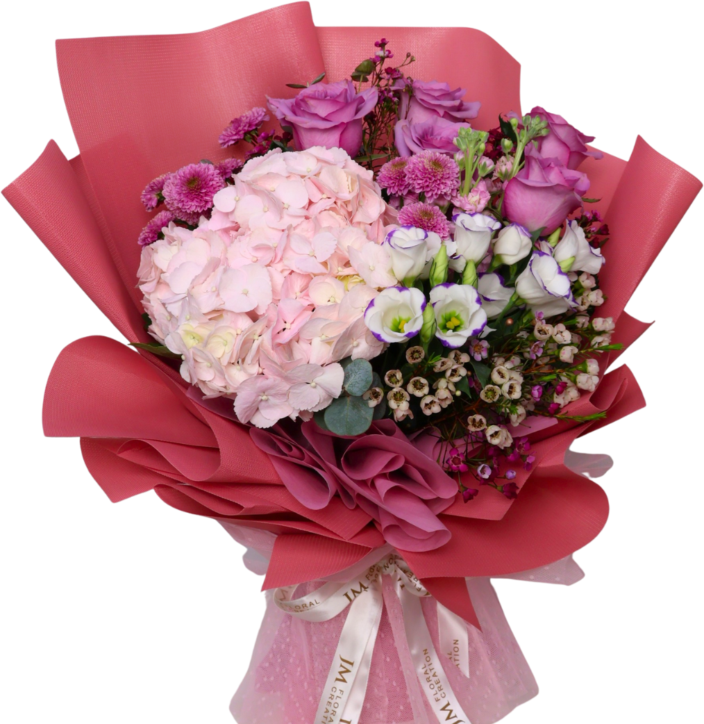 Blooming Treasure (1 Hydrangea, 5 Roses) - Flower Bouquet