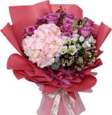 Blooming Treasure (1 Hydrangea, 5 Roses) - Flower Bouquet