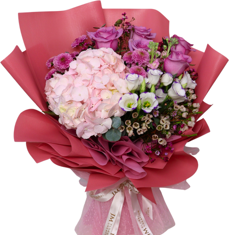 Blooming Treasure (1 Hydrangea, 5 Roses) - Flower Bouquet