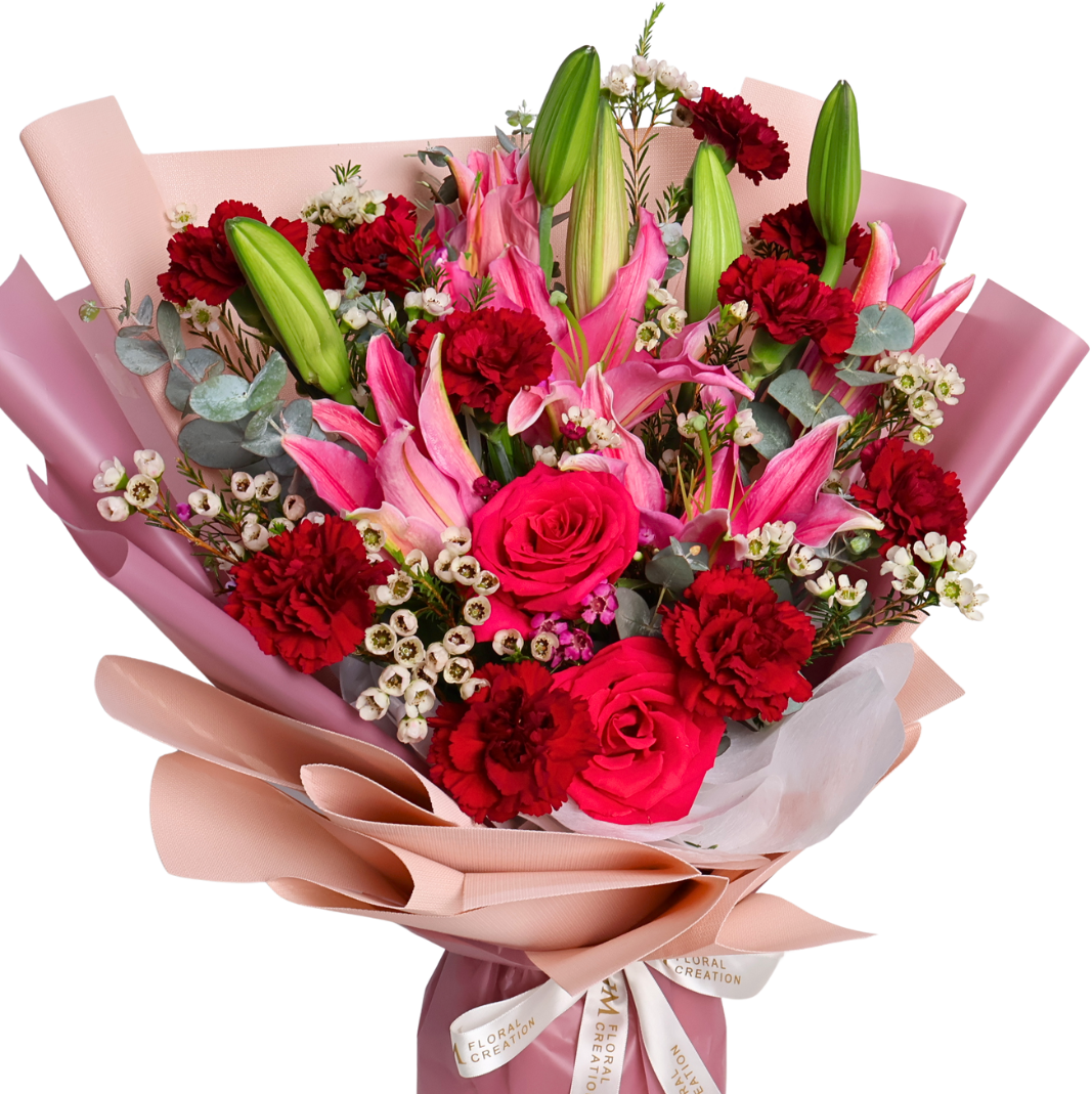 Nurturing Delights (Lily, Roses, Carnation) - Flower Bouquet